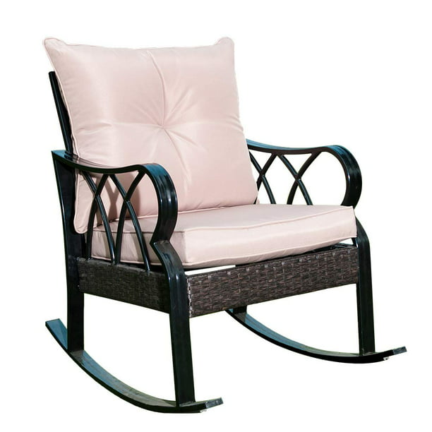 SunLife Porch Patio Glider Rocking Chair,PE Rattan Wicker Steel Frame Lawn Indoor Furniture
